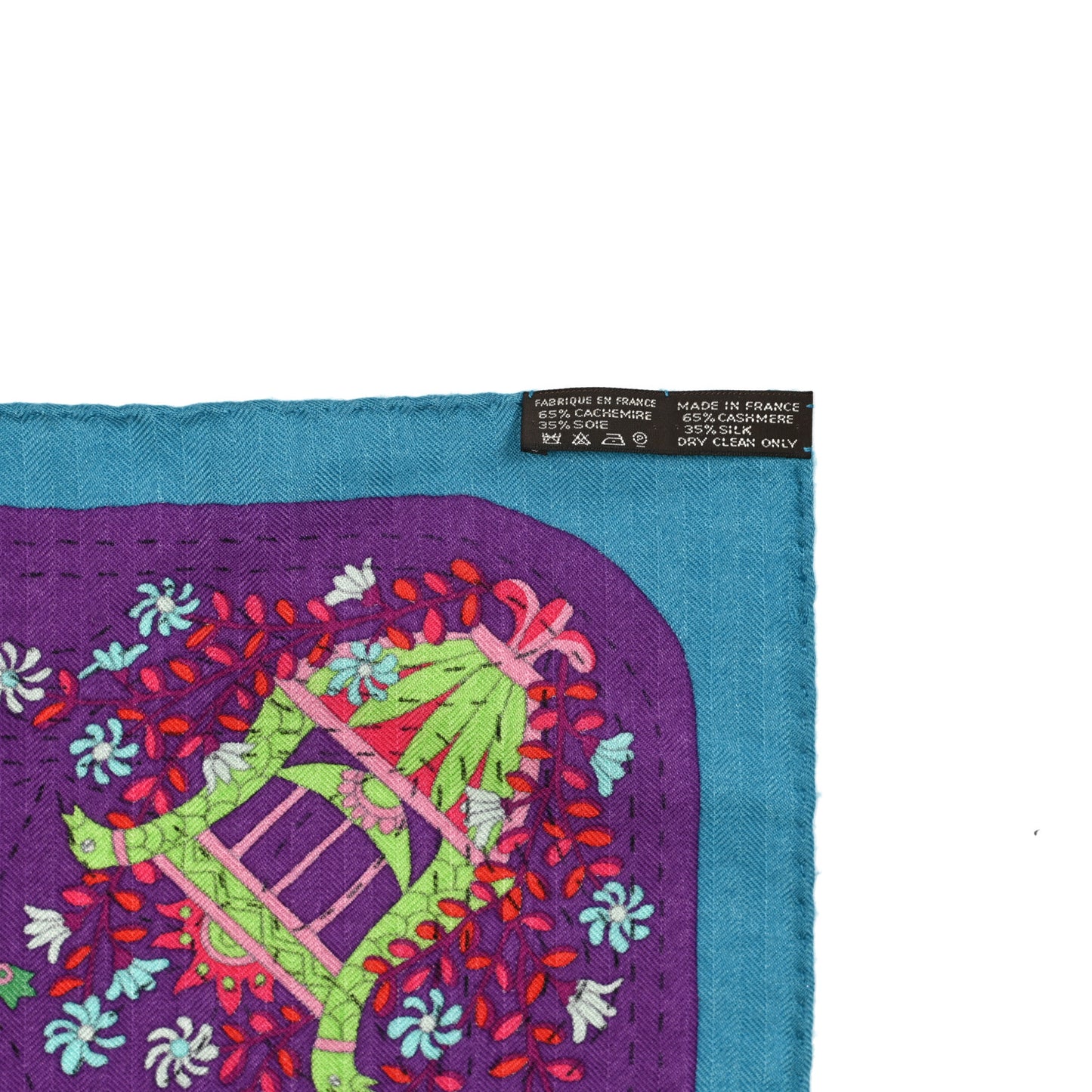 Cashmere Silk Pique Fleuri de Provence Shawl 140 Canard Violet Framboise