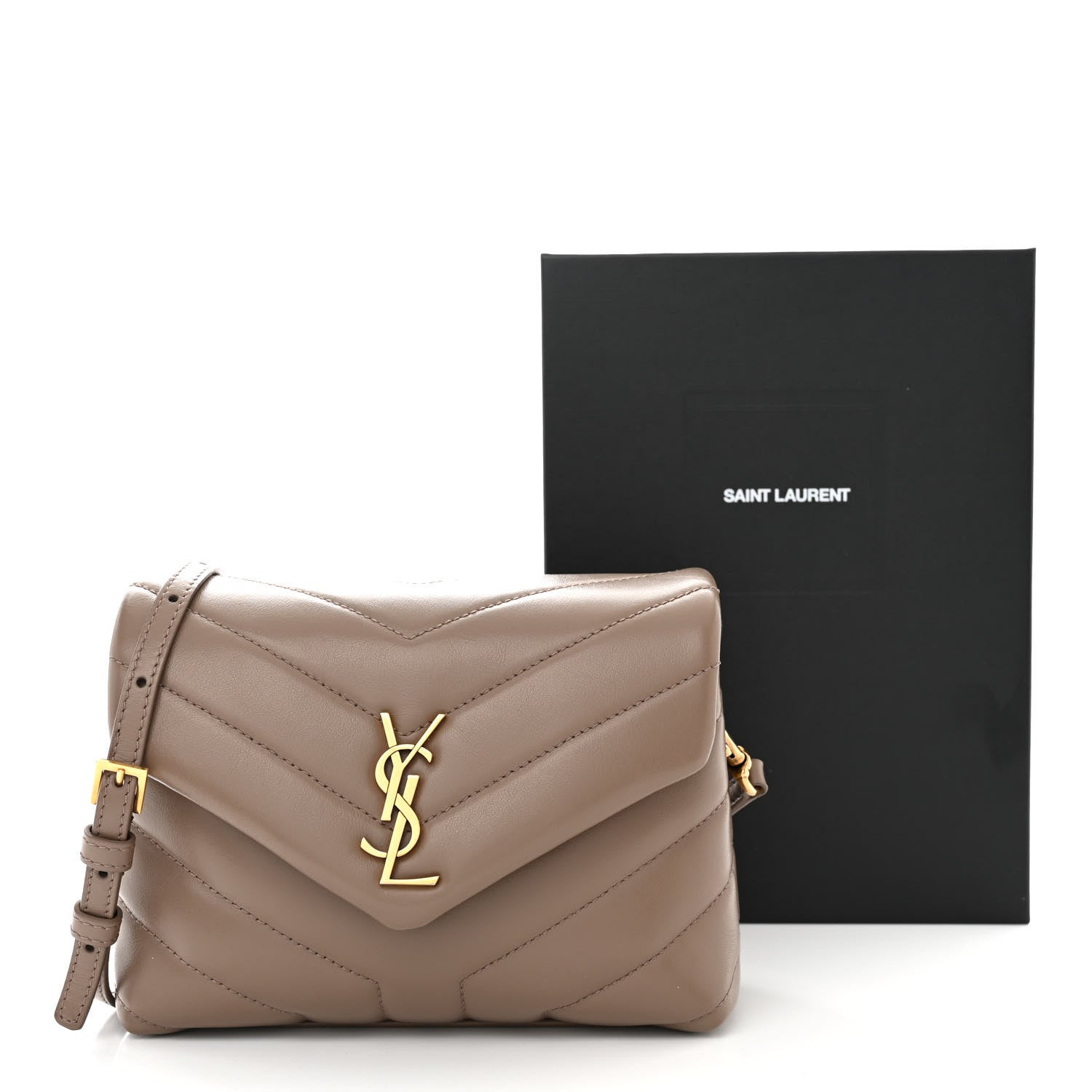 Saint Laurent Calfskin Y Quilted Monogram Toy Loulou Crossbody Bag Taupe 3 of 11