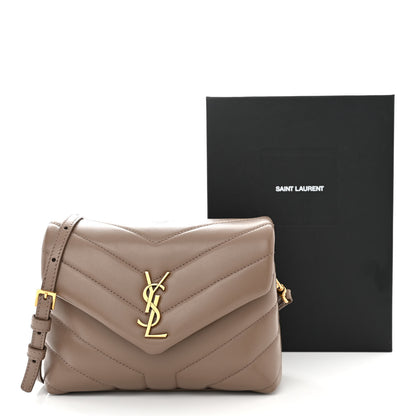 Saint Laurent Calfskin Y Quilted Monogram Toy Loulou Crossbody Bag Taupe 3 of 11