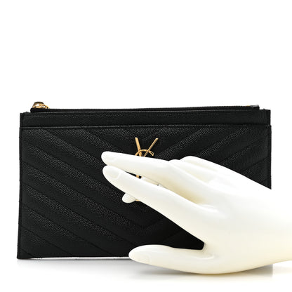 Saint Laurent Grain De Poudre Chevron Monogram Bill Pouch Black 2 of 11