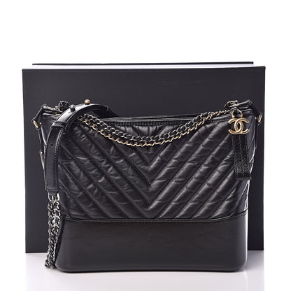 Chanel Aged Calfskin Chevron Quilted Medium Gabrielle Hobo Black 12 of 12
