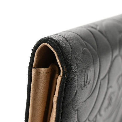 Chanel Lambskin Camellia Embossed Yen Wallet Black Beige 12 of 12