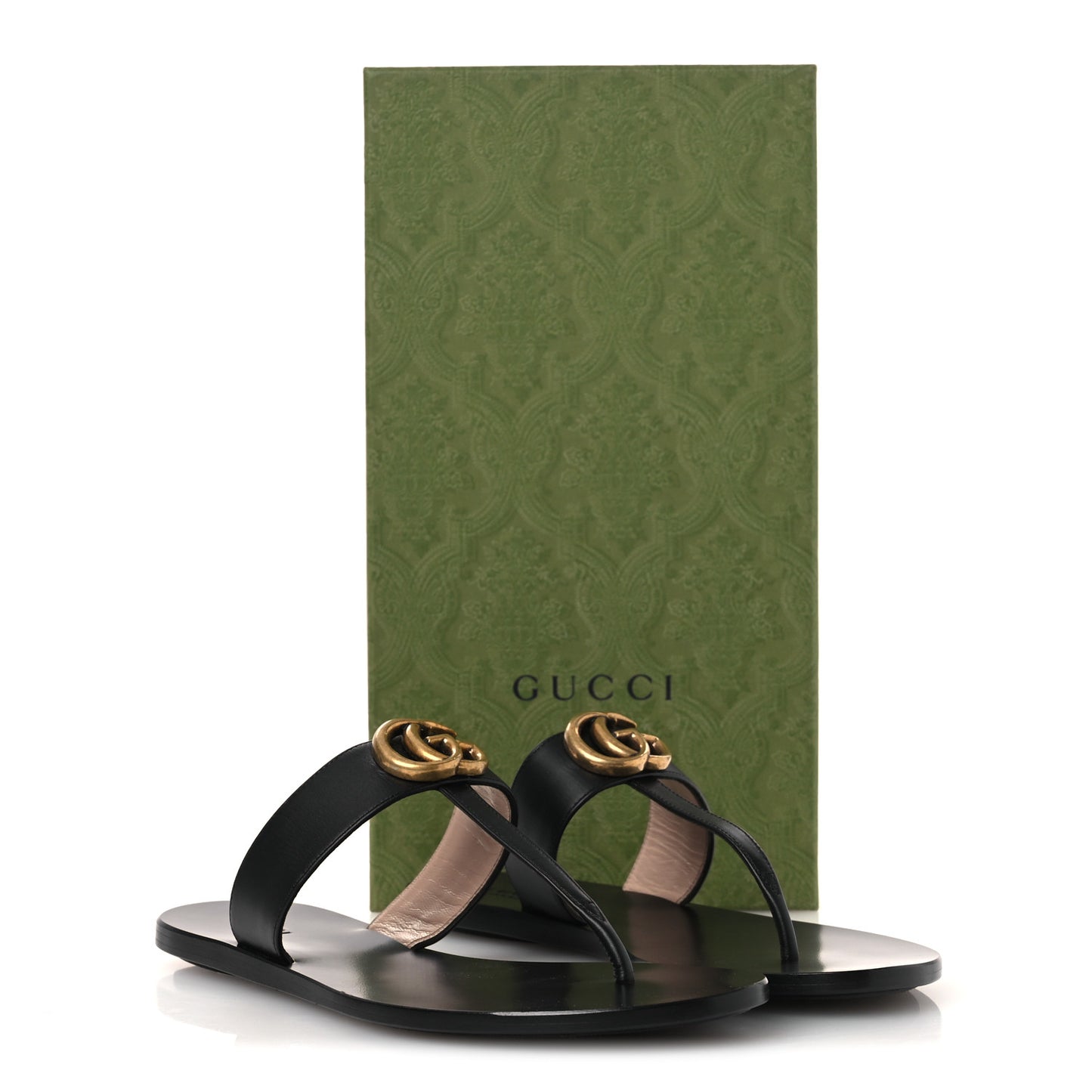 Calfskin GG Marmont Thong Sandals 38 Black