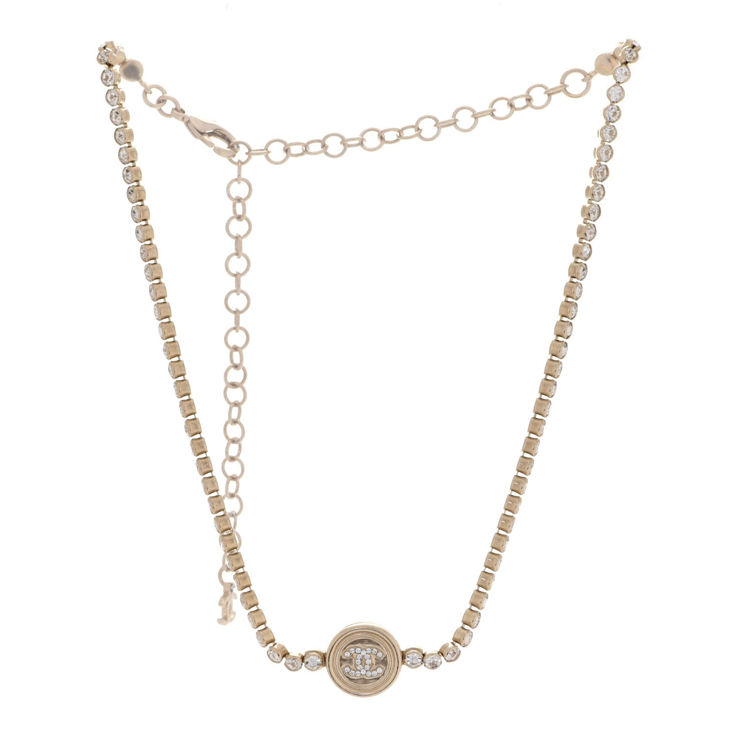 Chanel Crystal CC Chain Short Necklace Gold 3 of 6