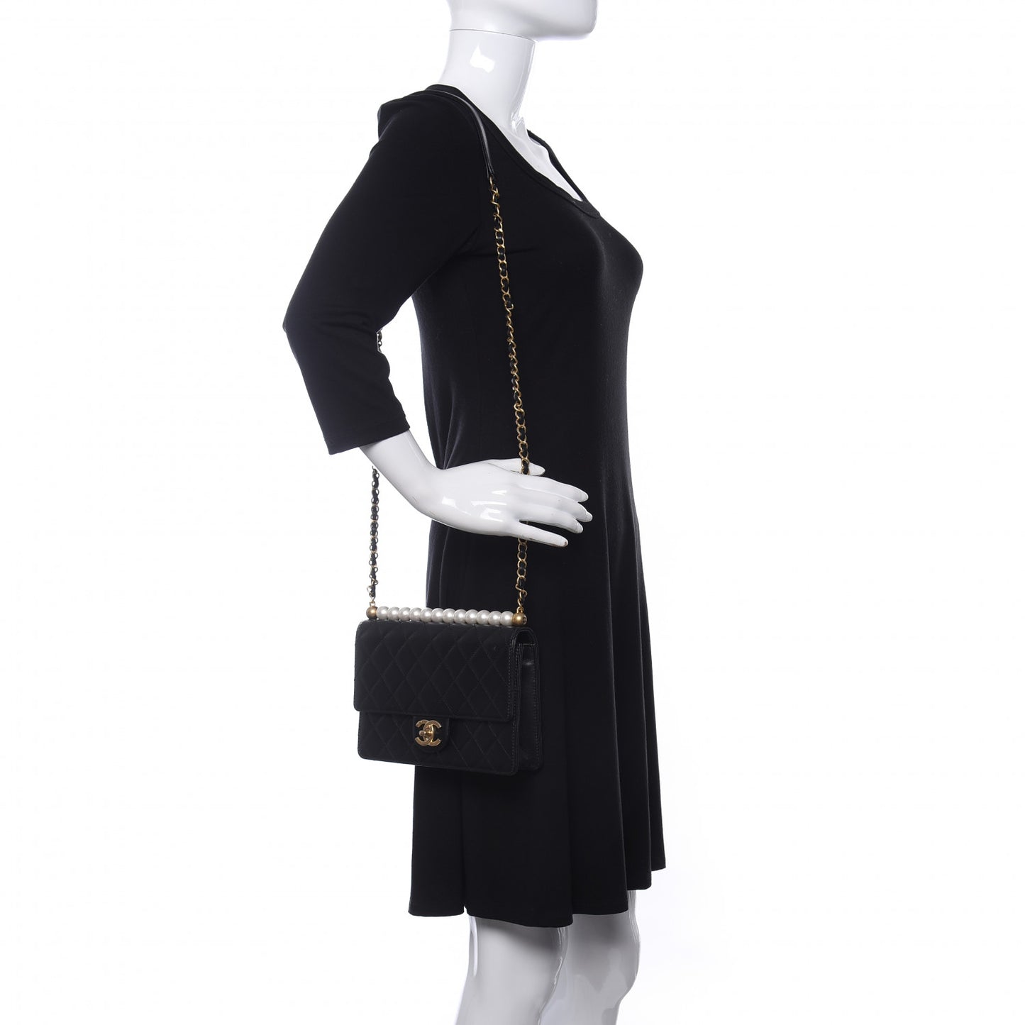 Lambskin Quilted Small Chic Pearls Flap Black