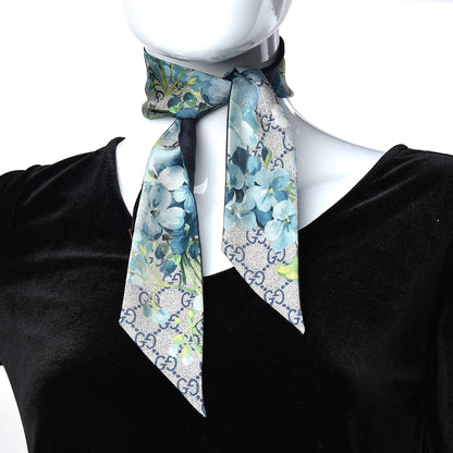 Gucci Silk Twill GG Monogram Bloomy GG Neck Bow Scarf Midnight Blue Sky Blue 2 of 4