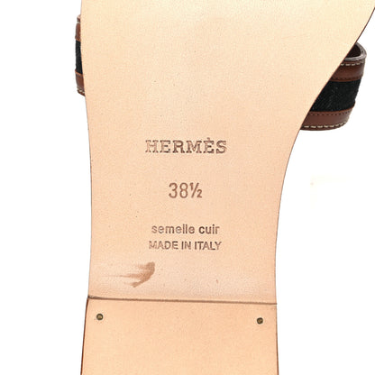 Hermes Calfskin Denim Oran Sandals 38.5 Bleu Brut Gold 6 of 8
