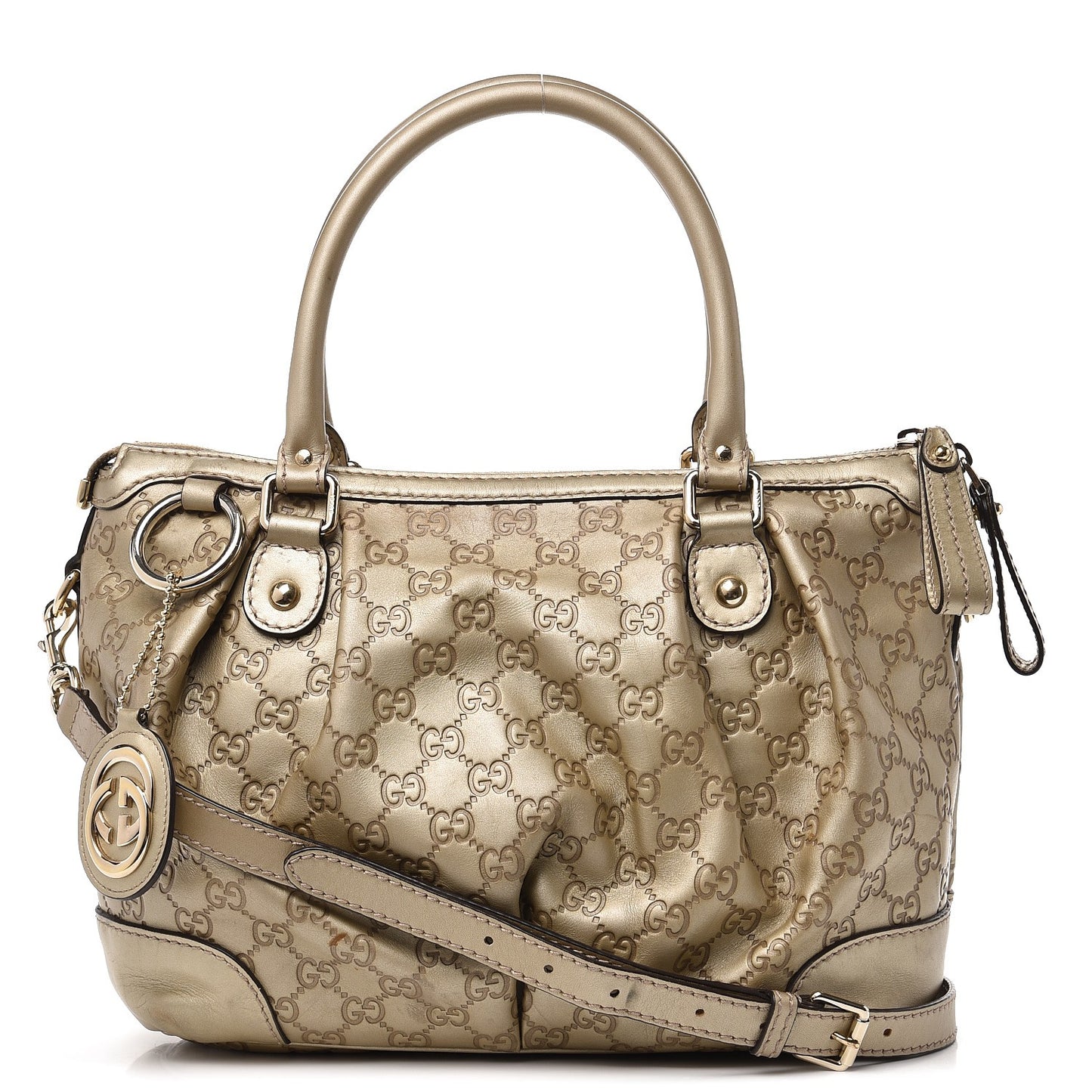 Metallic Soft Guccissima Medium Sukey Top Handle Bag Champagne