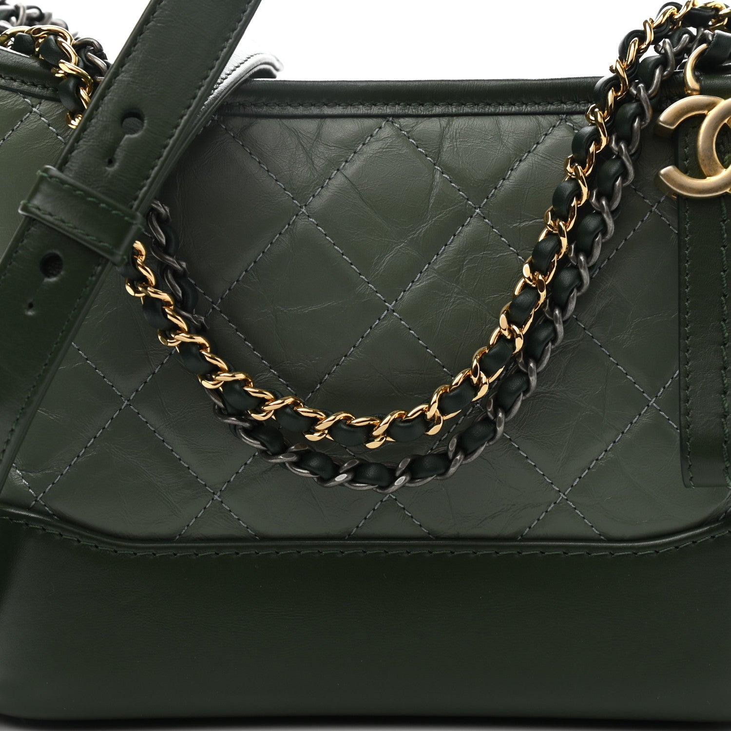 Chanel Aged Calfskin Quilted Small Gabrielle Hobo Green 8 of 10