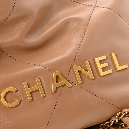 Chanel Shiny Calfskin Quilted Mini Chanel 22 Dark Beige 14 of 15