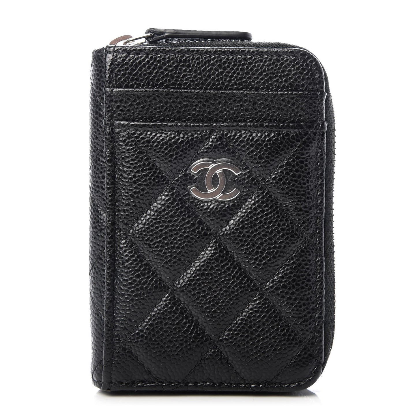 Caviar Quilted Zip Card Holder Black
