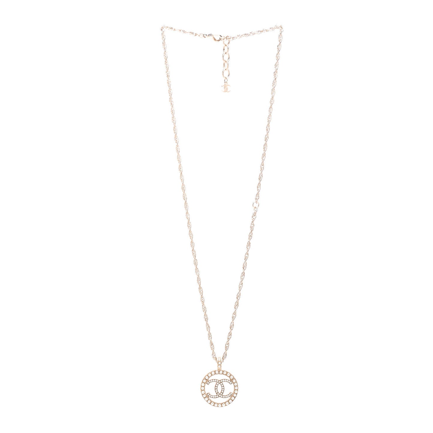 Pearl CC Round Pendant Necklace Gold