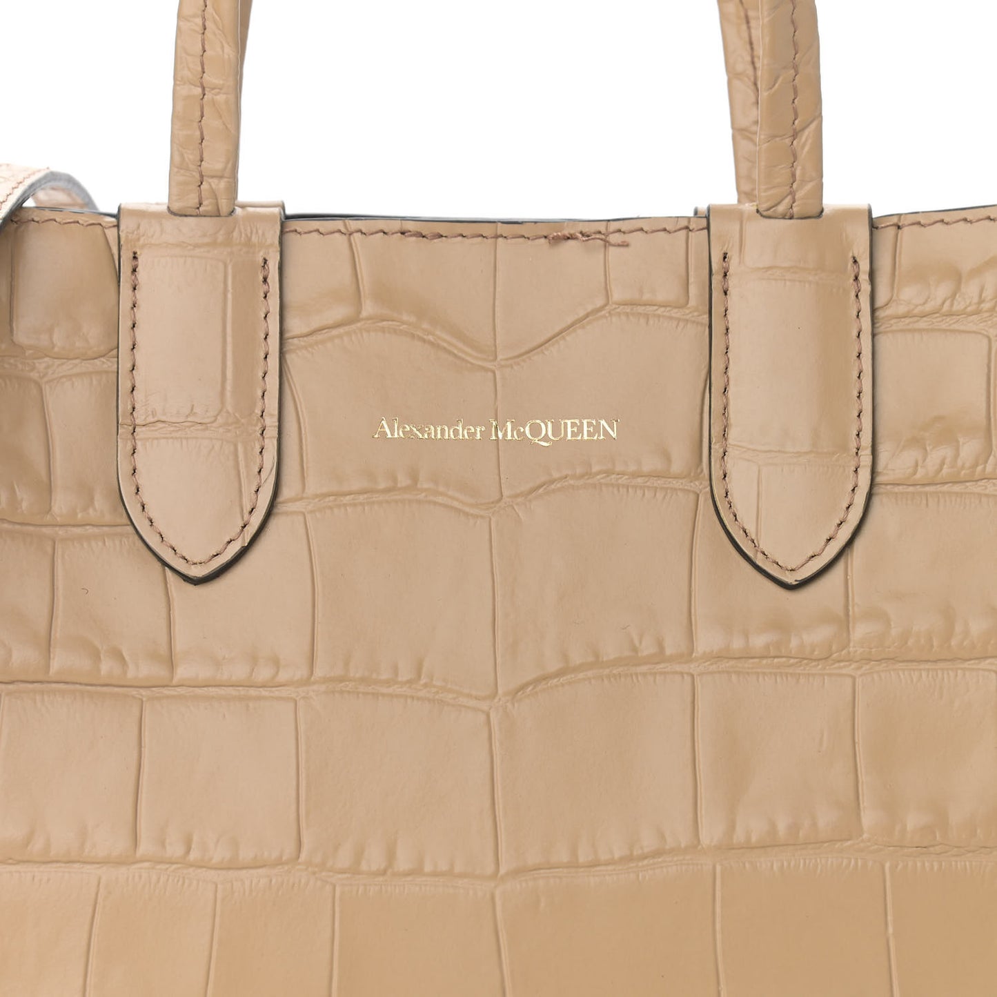 Calfskin Crocodile Embossed Mini Shopper Camel