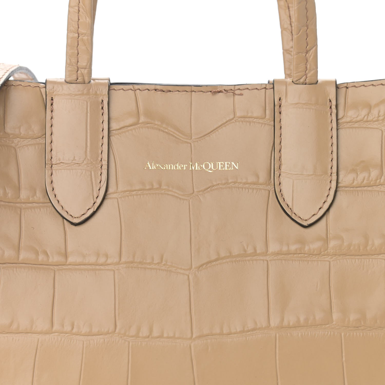 Alexander McQueen Calfskin Crocodile Embossed Mini Shopper Camel 7 of 11
