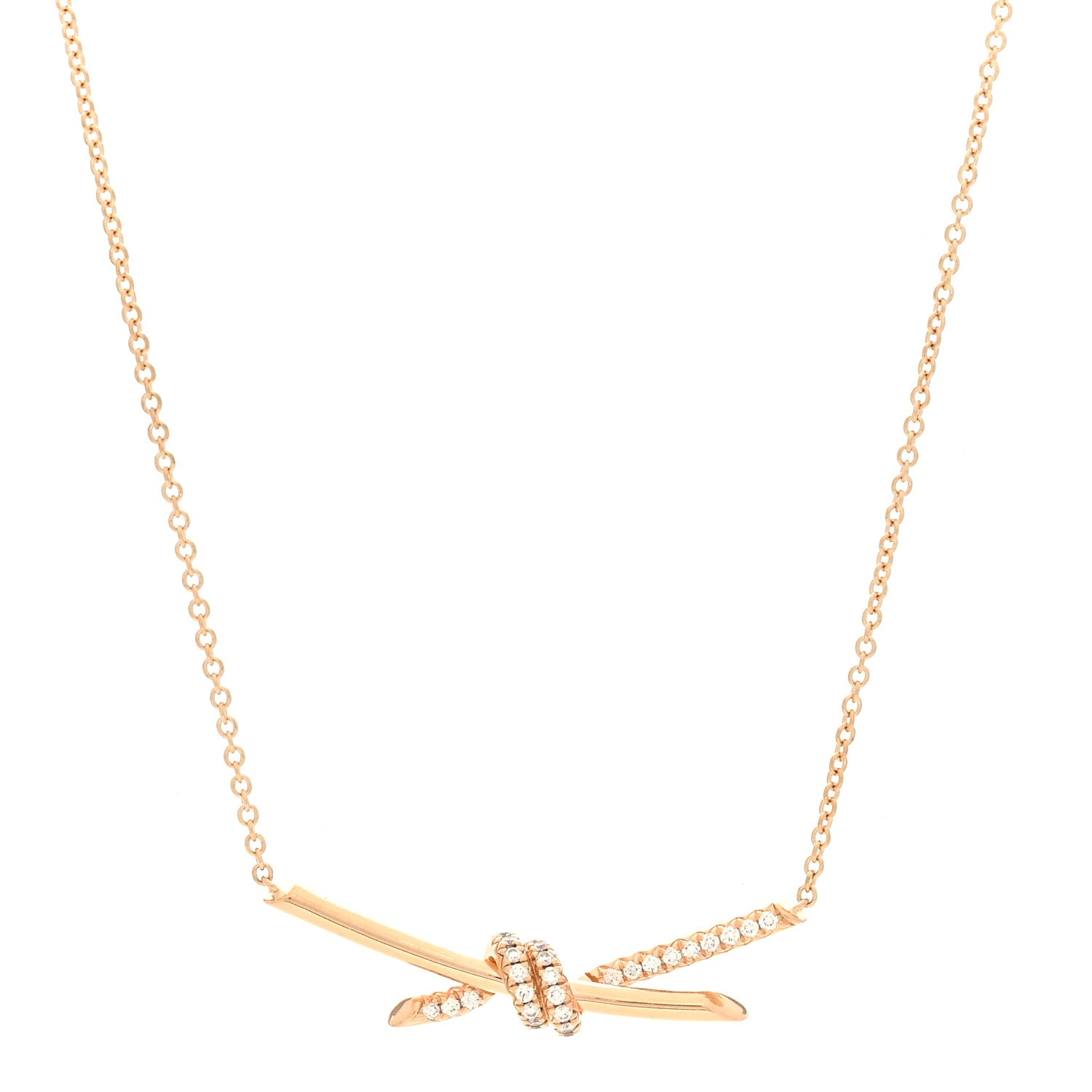 Tiffany 18K Rose Gold Diamond Knot Necklace 1 of 4