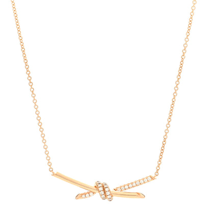 Tiffany 18K Rose Gold Diamond Knot Necklace 1 of 4