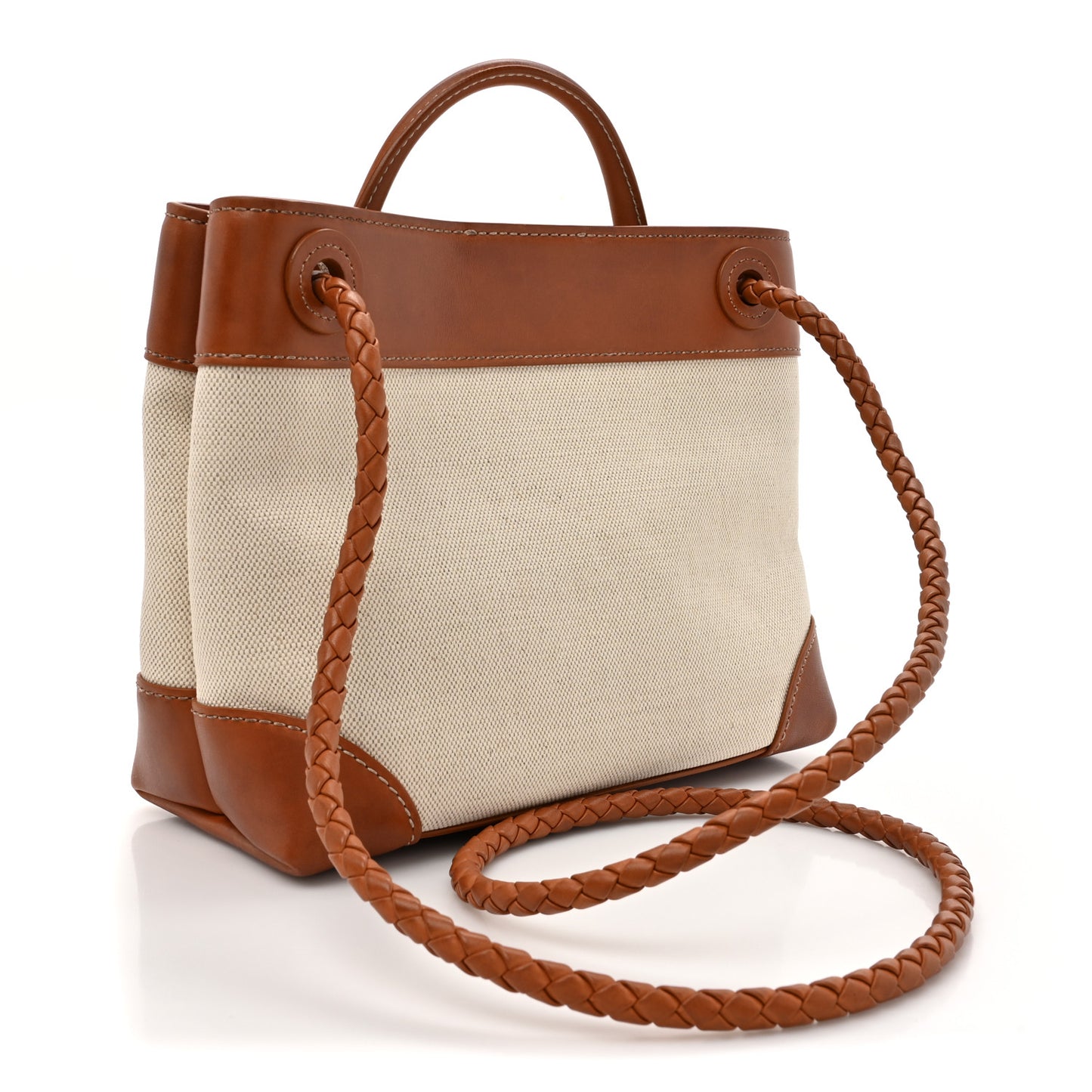 Washed Canvas Calfskin Small Andiamo Shoulder Bag Natural Light Wood