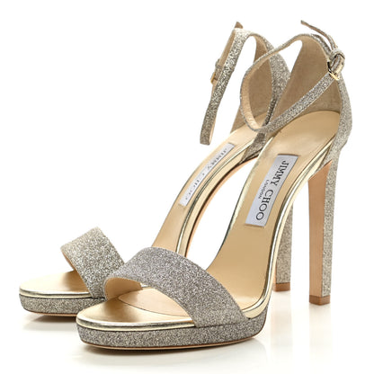 Jimmy Choo Dusty Glitter Misty 120 Sandals 39 Platinum Ice 3 of 10