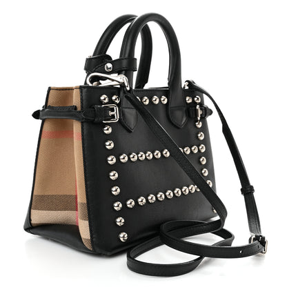 Burberry Pebbled Calfskin House Check Studded Baby Banner Tote Black 3 of 15
