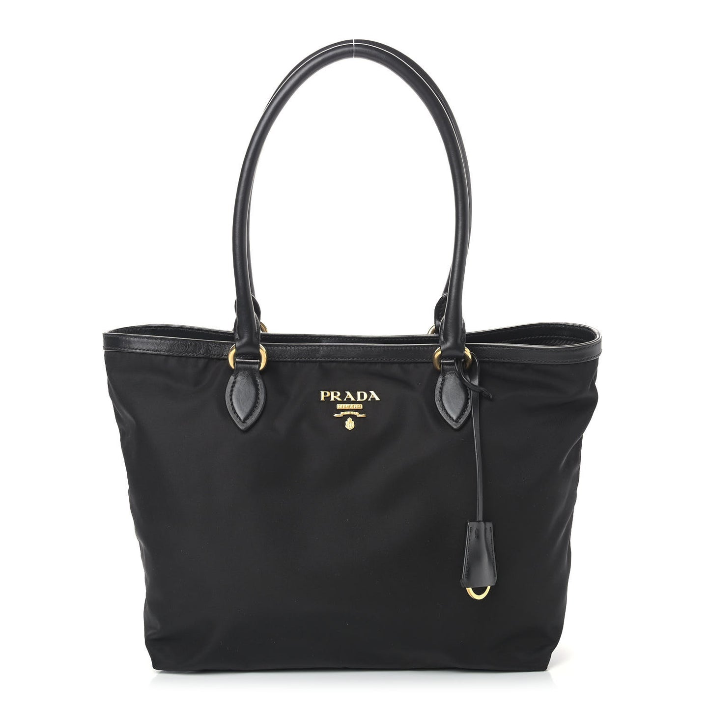 Tessuto Nylon Calfskin Shopping Tote Black