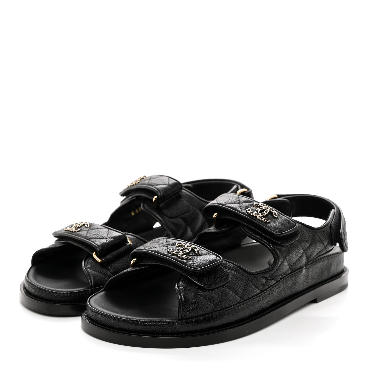 Grained Calfskin Velcro Dad Sandals 38 Black