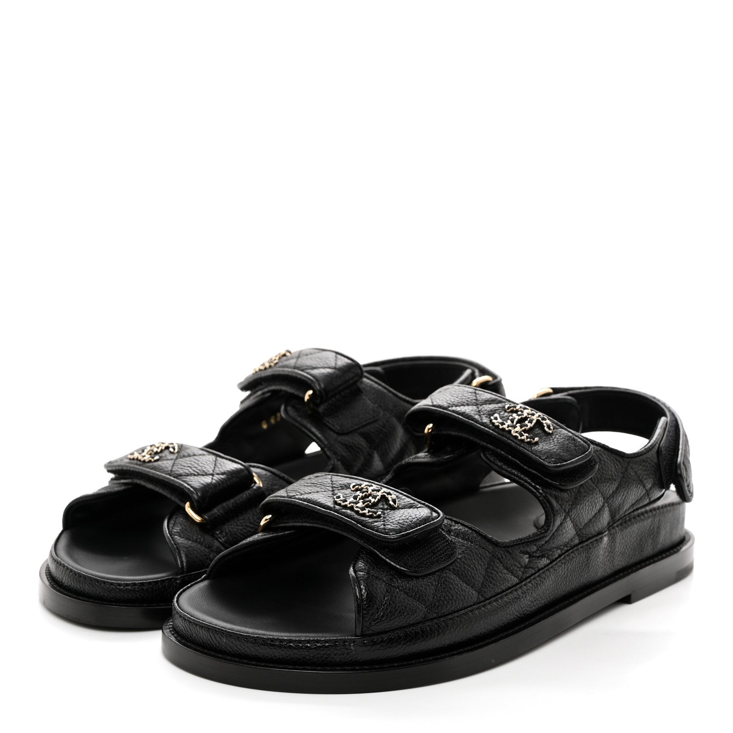 Chanel Grained Calfskin Velcro Dad Sandals 38 Black 3 of 9