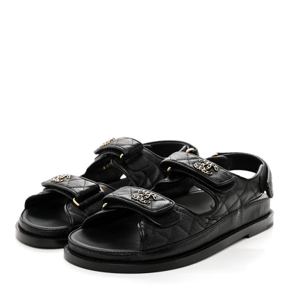 Chanel Grained Calfskin Velcro Dad Sandals 38 Black 3 of 9