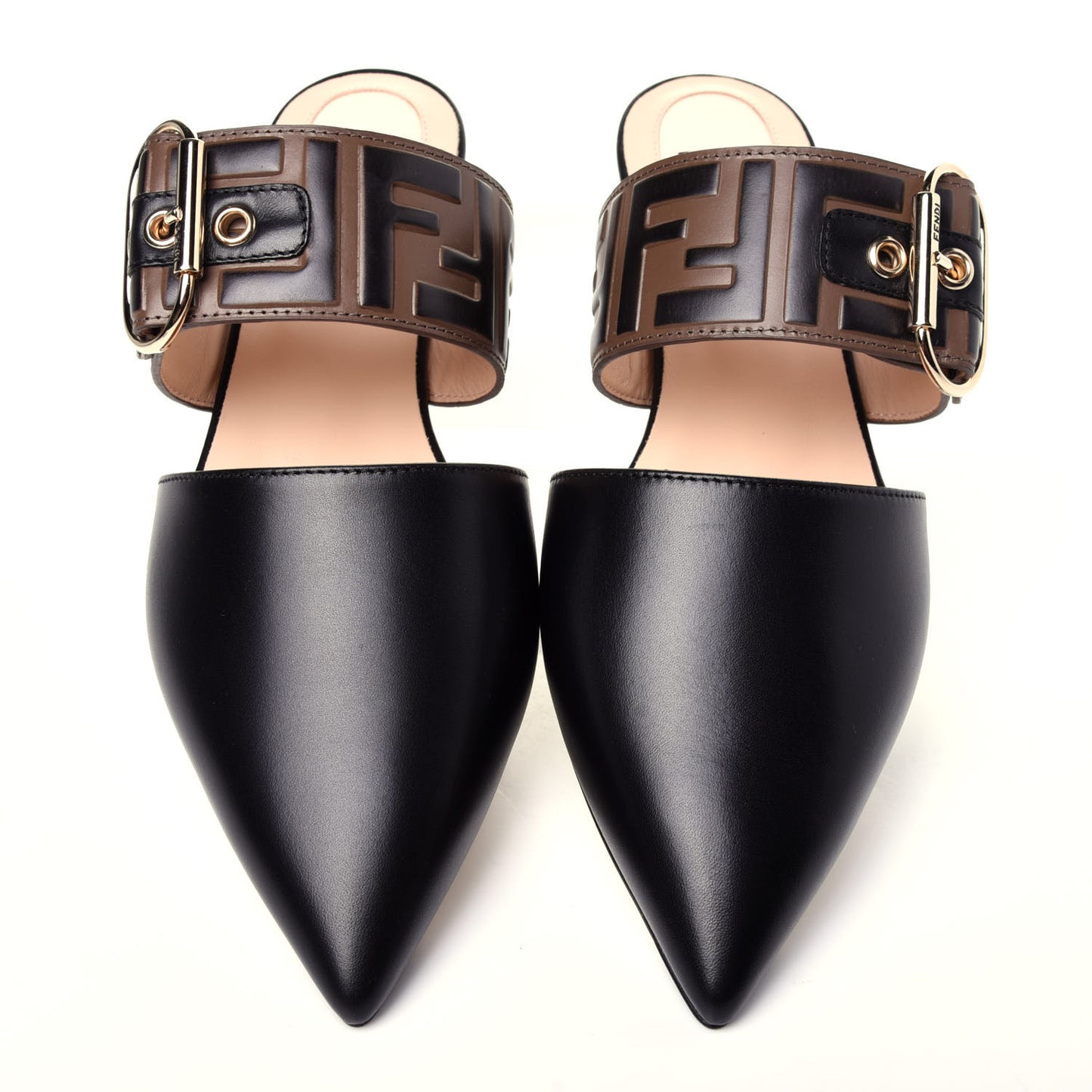 Vitello FF Embossed Buckle Flat Mules 37.5 Maya Black