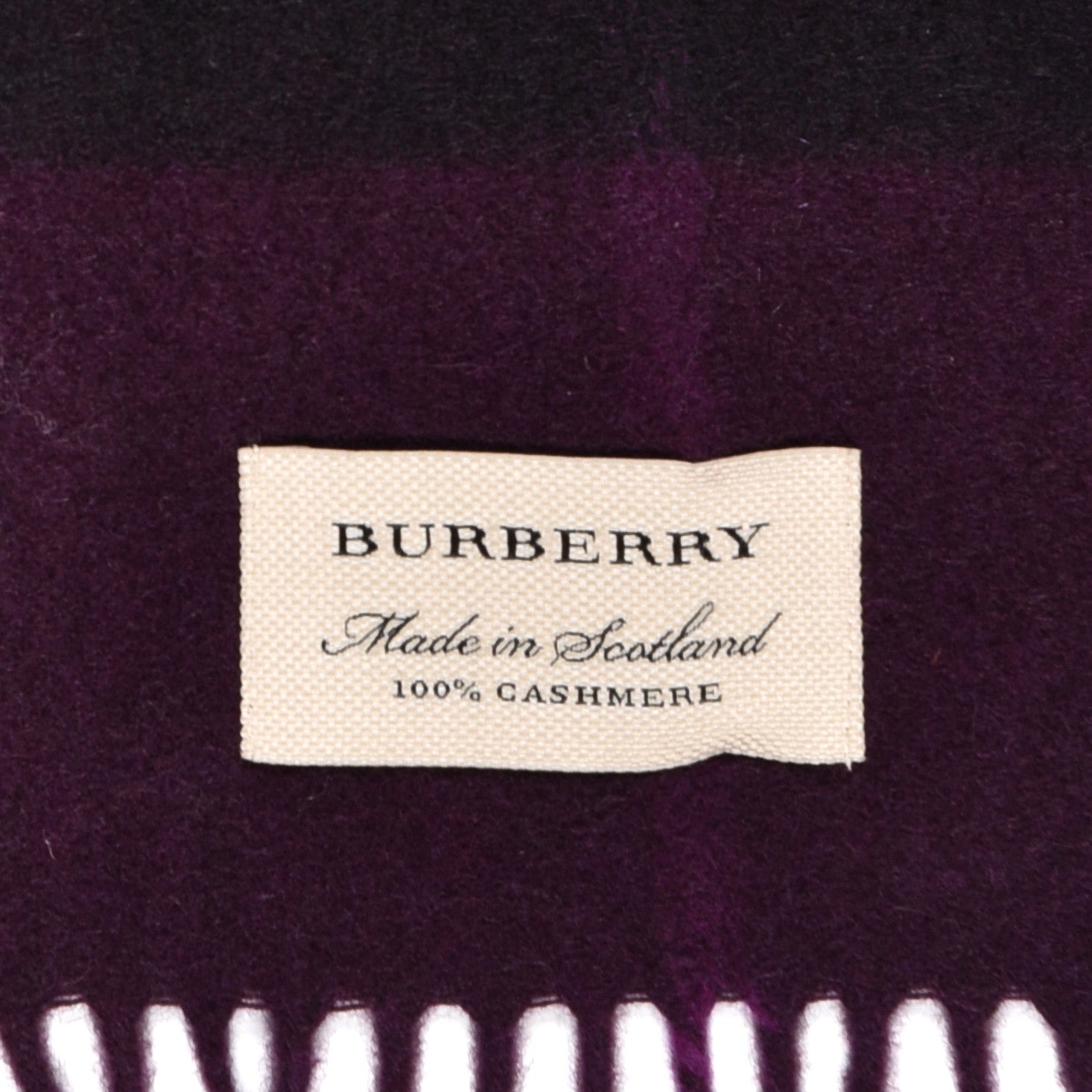 Burberry Cashmere Giant Check Icon Stripe Fringe Scarf Purple 5 of 5