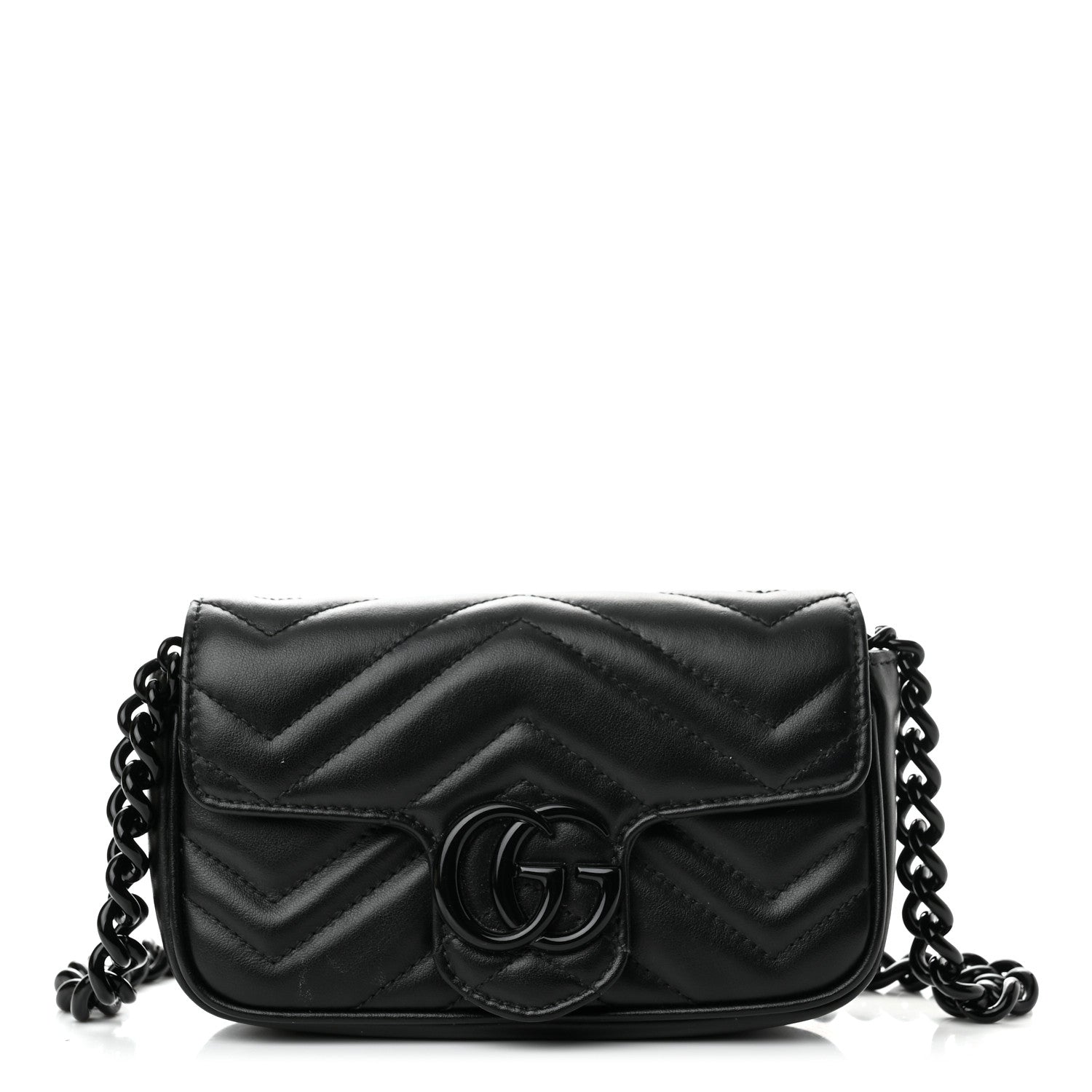 Gucci Calfskin Matelasse Monochrome GG Marmont Chain Belt Bag Black 1 of 12
