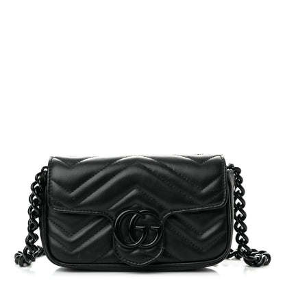 Gucci Calfskin Matelasse Monochrome GG Marmont Chain Belt Bag Black 1 of 12