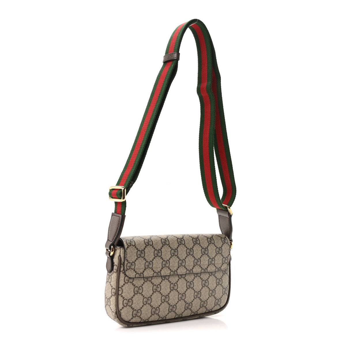 GG Supreme Monogram Textured Dollar Calfskin Web Mini Ophidia Envelope Shoulder Bag Beige Ebony