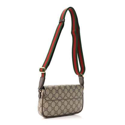 Gucci GG Supreme Monogram Textured Dollar Calfskin Web Mini Ophidia Envelope Shoulder Bag Beige Ebony 3 of 11