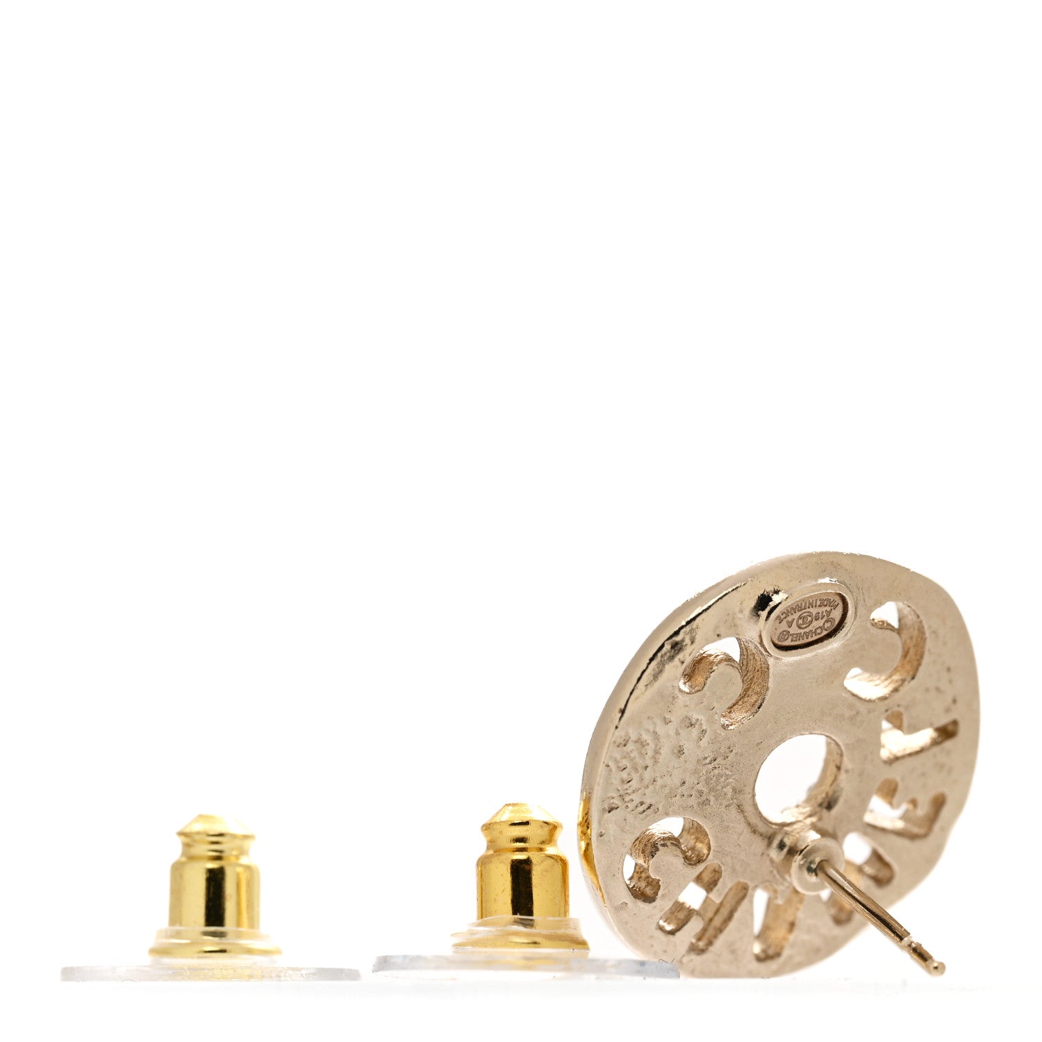 Chanel Crystal Pearl Papyrus Stud Earrings Gold Grey 4 of 4
