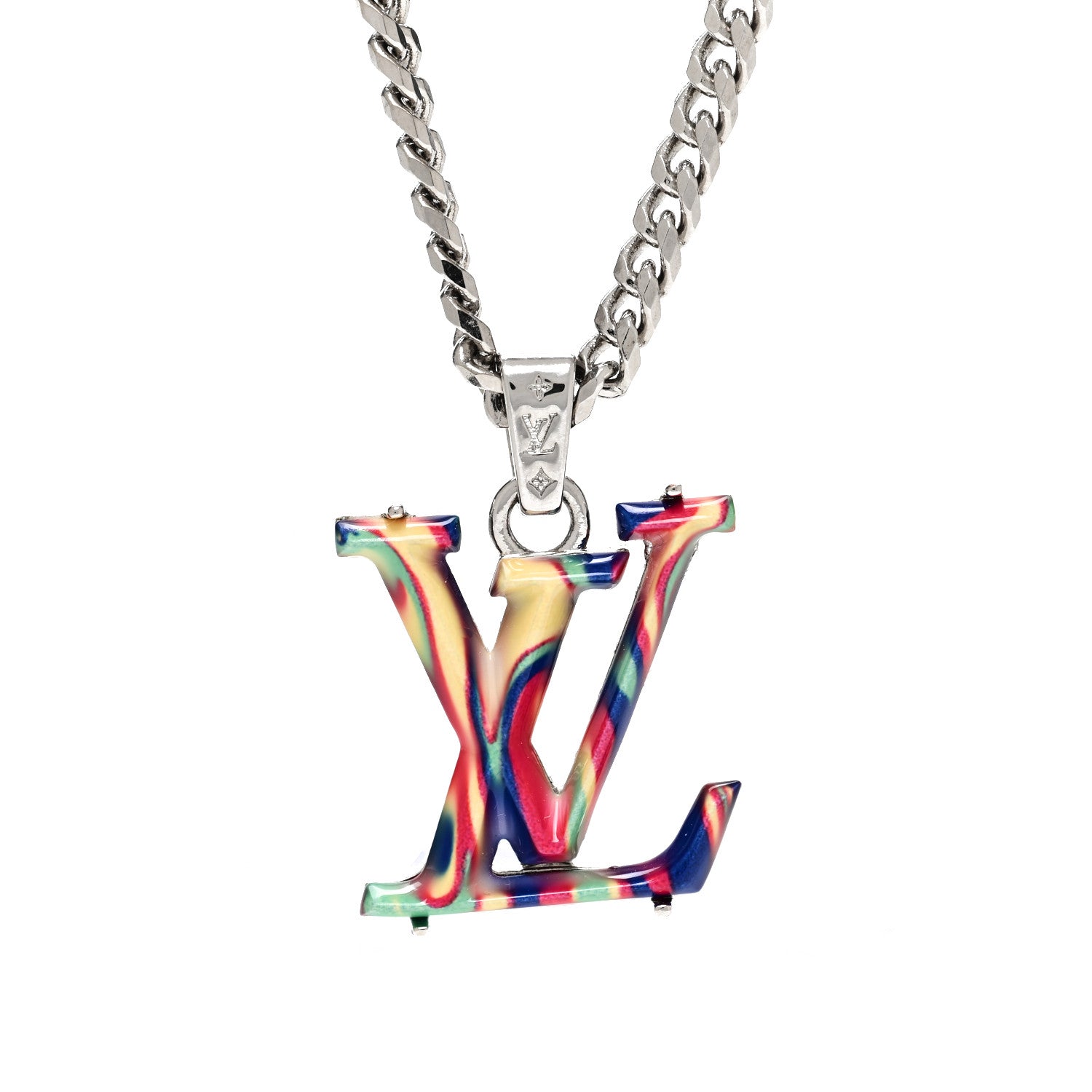 Louis Vuitton Metal Resin LV Psychedelic Necklace Silver Multicolor 4 of 8