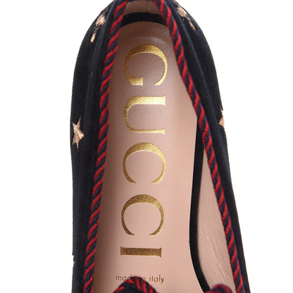 Gucci Velvet Bee Star Embroidered Sylvie Bow Loafers 37.5 Black 6 of 10