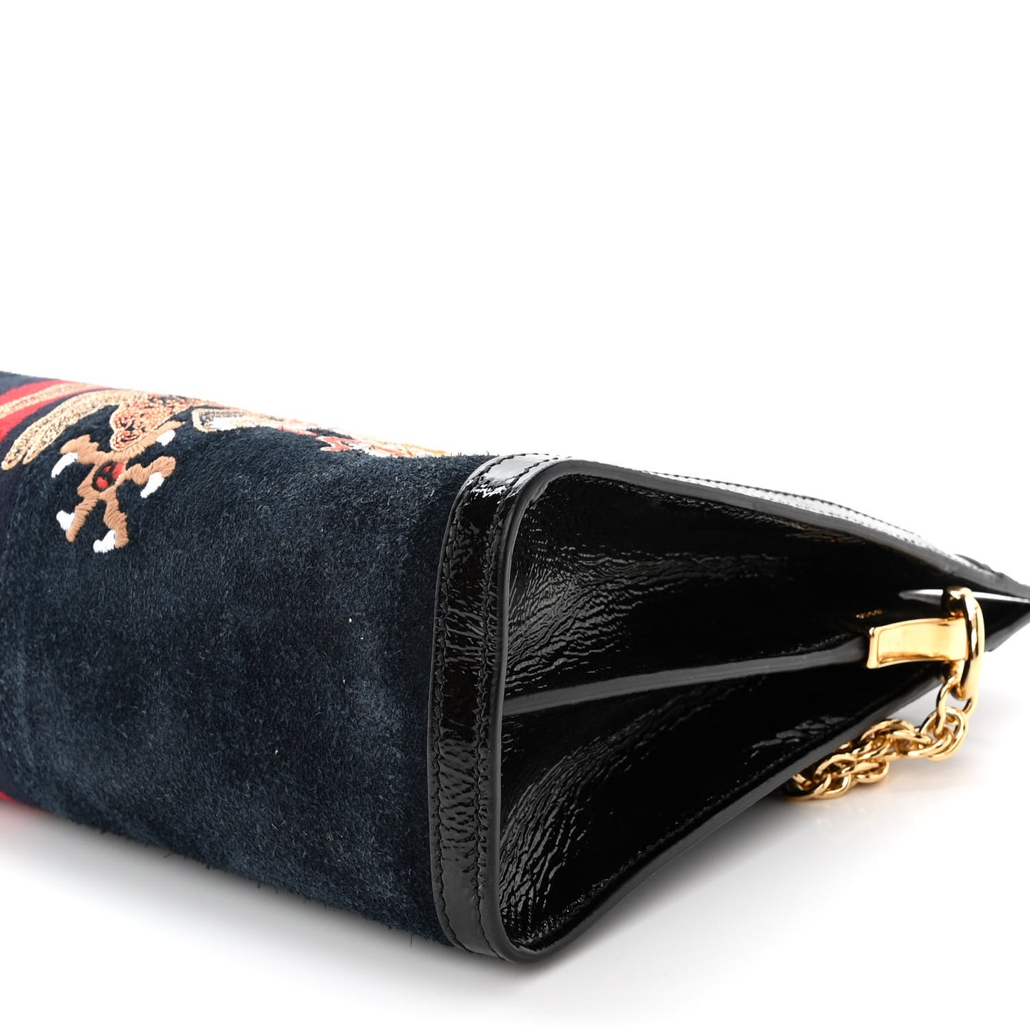 Suede Patent Web Dragon Embroidered Medium Ophidia Chain Shoulder Bag Blue Multicolor Black