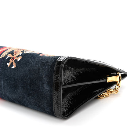 Gucci Suede Patent Web Dragon Embroidered Medium Ophidia Chain Shoulder Bag Blue Multicolor Black 10 of 10