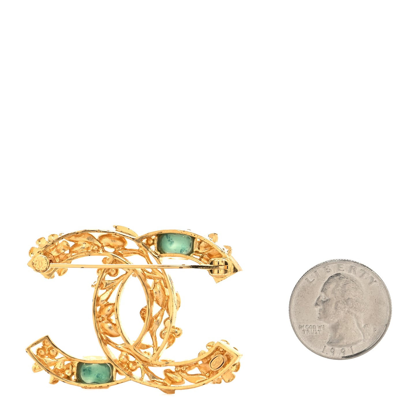 Crystal Pearl CC Leaf Brooch Gold Multicolor