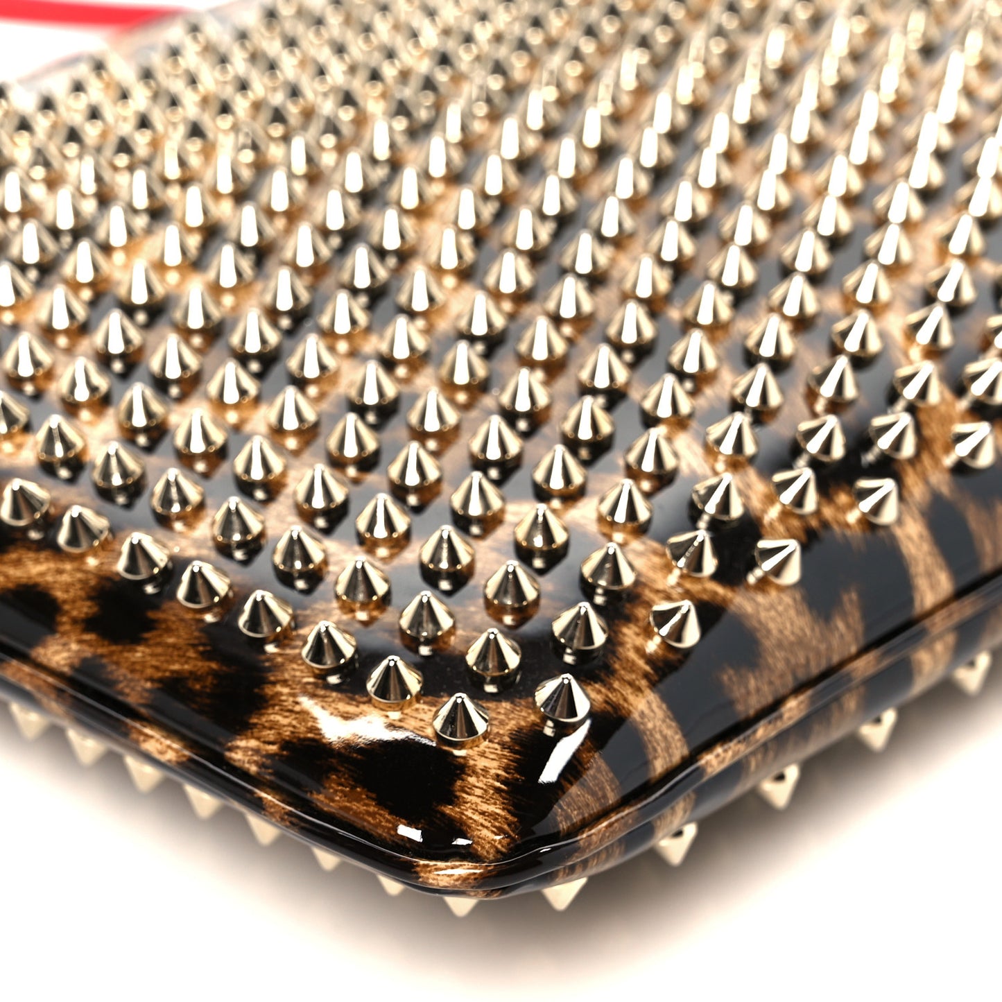Patent Leopard Print Loubiposh Spiked Crossbody Clutch