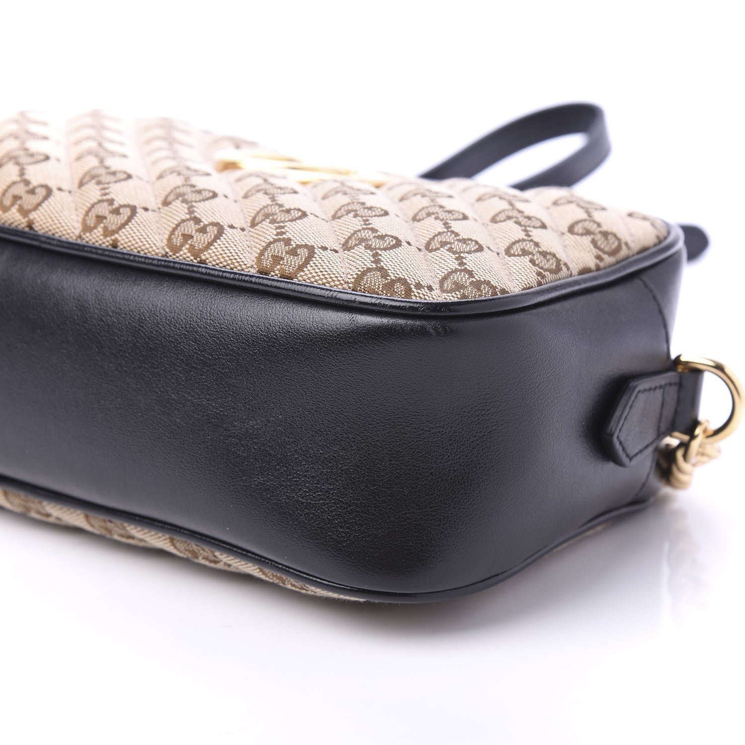 Gucci Monogram Matelasse Diagonal Small GG Marmont Chain Shoulder Bag Beige Black 7 of 11