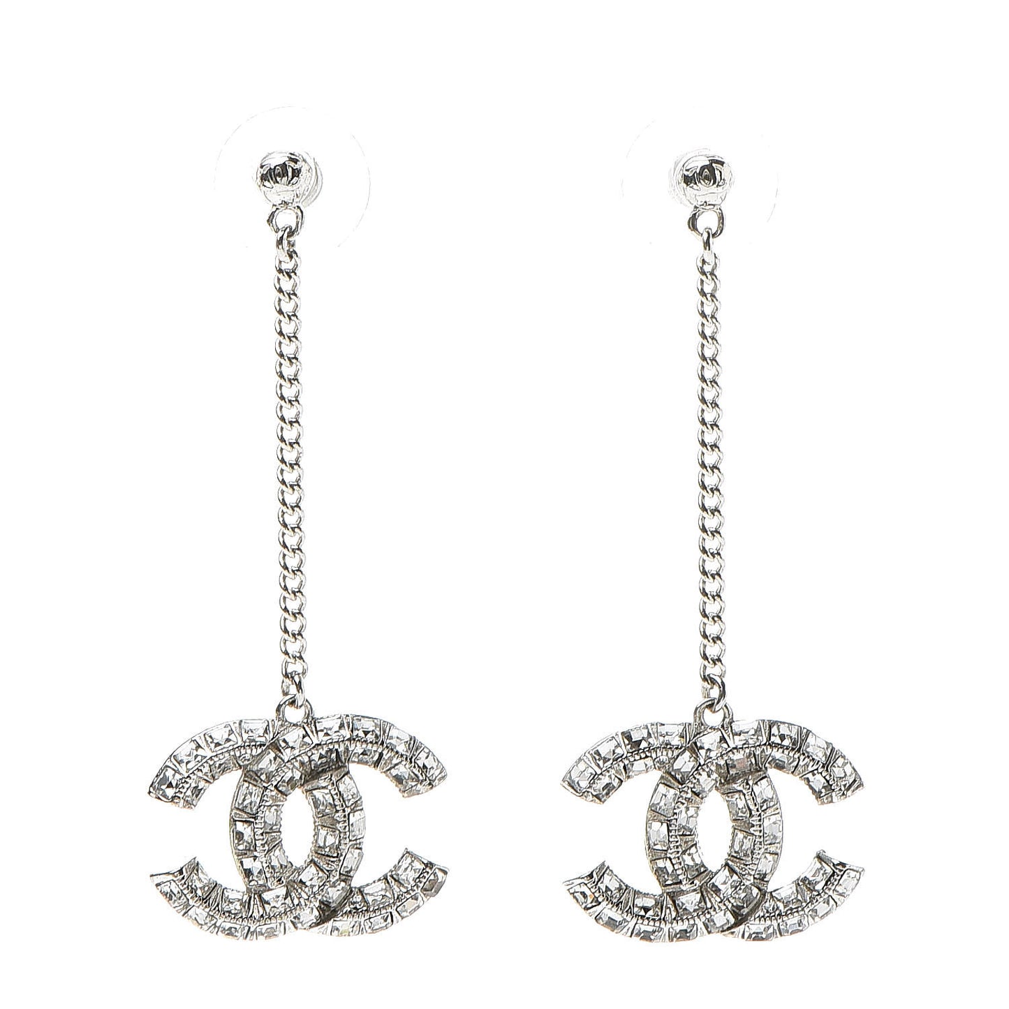 Baguette Crystal CC Drop Earrings Silver