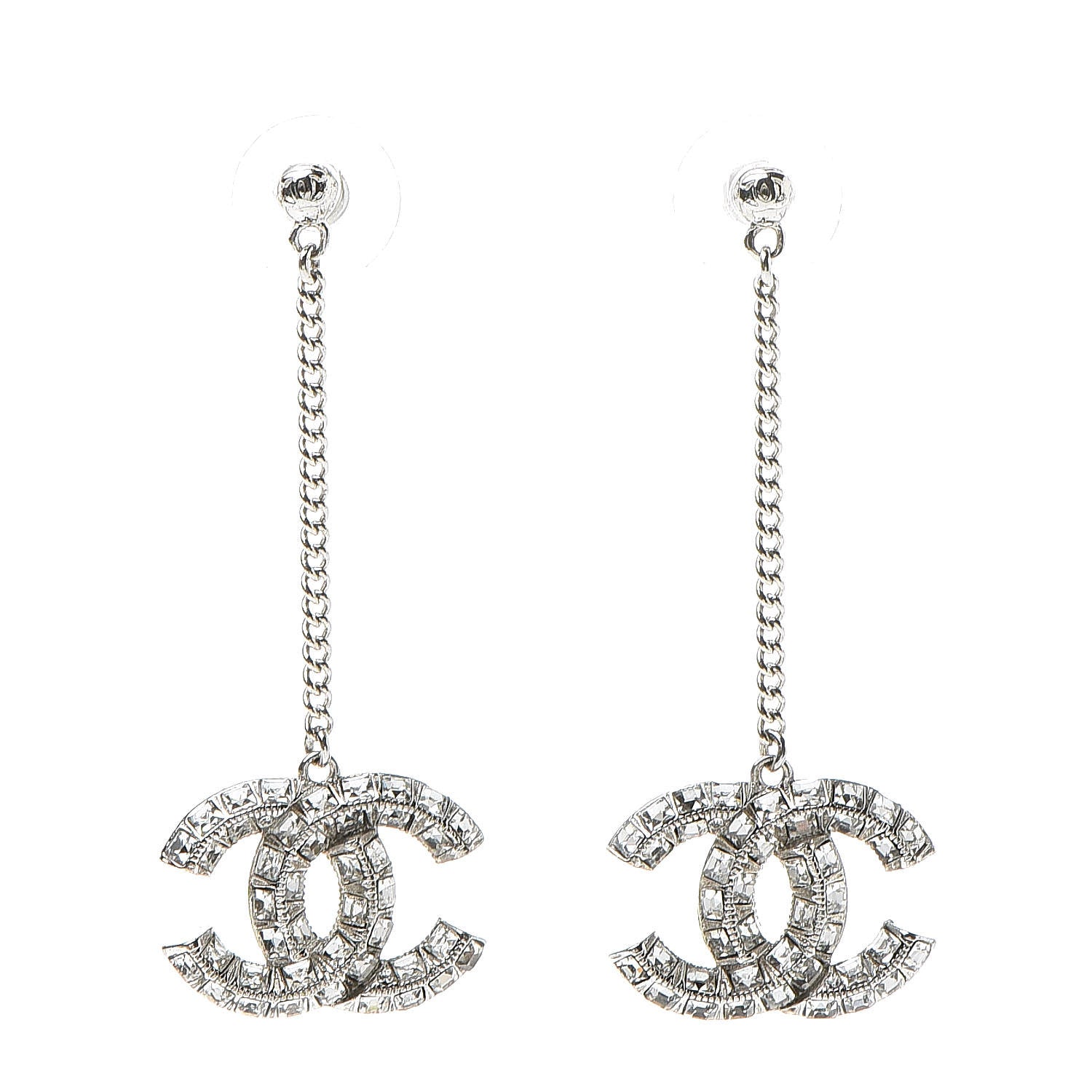 Chanel Baguette Crystal CC Drop Earrings Silver 1 of 5