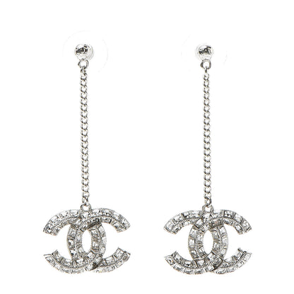 Chanel Baguette Crystal CC Drop Earrings Silver 1 of 5
