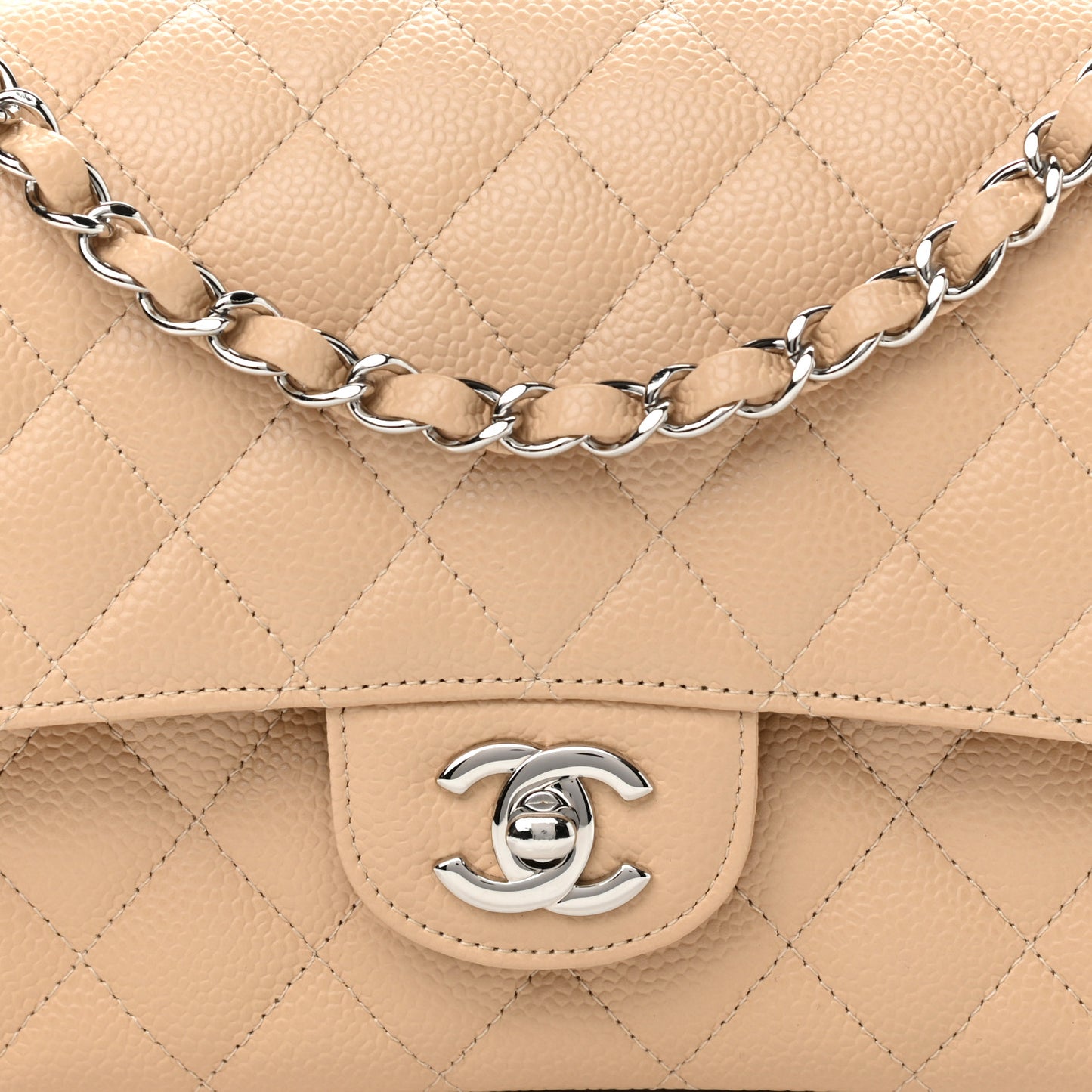 Caviar Quilted Medium Double Flap Beige Clair