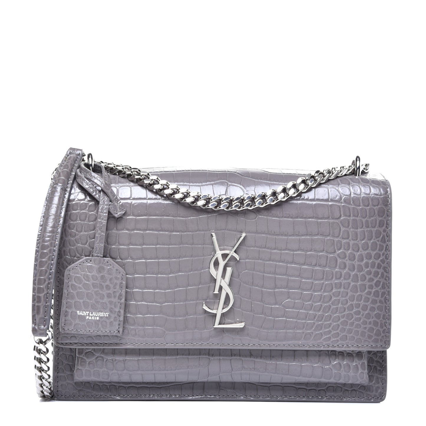 Calfskin Crocodile Embossed Medium Monogram Sunset Fog