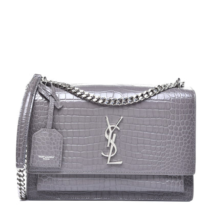 Saint Laurent Calfskin Crocodile Embossed Medium Monogram Sunset Fog 1 of 8