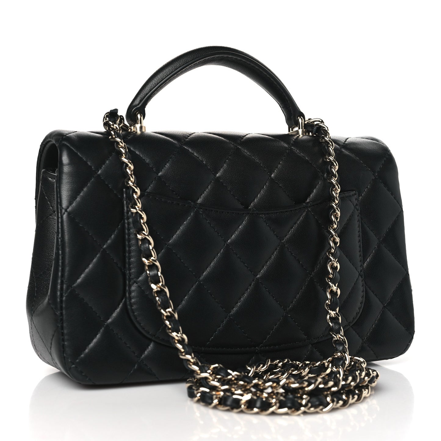 Lambskin Quilted Mini Top Handle Rectangular Flap Black