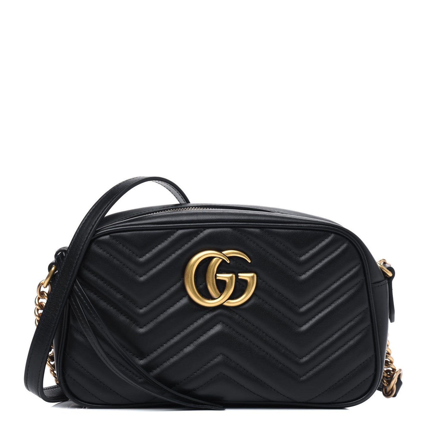 Calfskin Matelasse Small GG Marmont Chain Shoulder Bag Black