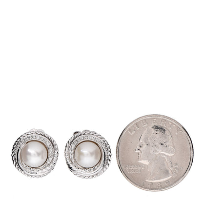David Yurman Sterling Silver Diamond Freshwater Pearl Crossover Earrings 2 of 3